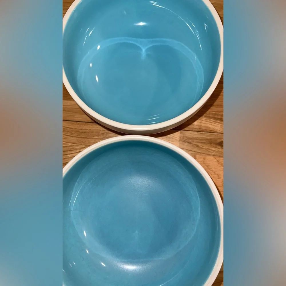 Set of 2 Crate & Barrel Brio Blue White Cereal Soup Bowls Stackable